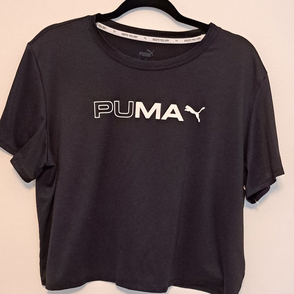 PUMA Misses Black Cropped Short Sleeve Training Top Size XL